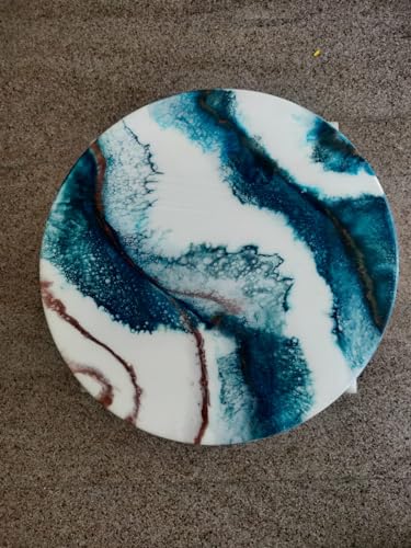Beautiful White & Blue Round Epoxy Coffee Table Living Room Table Office Table Patio Table Coastal Table Hallway Table Centre Table Side Table Home Decor (30 Inches Tall, 46 x 46 Inches)