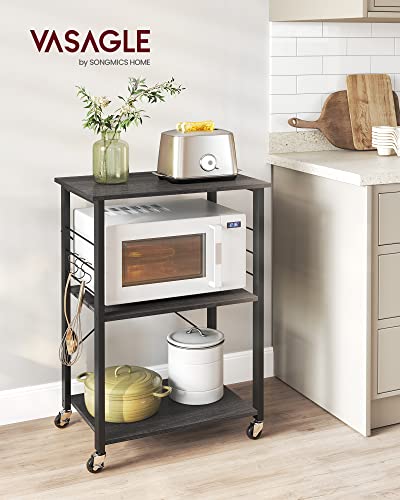 VASAGLE BRYCE Serving Cart, 3-Tier Kitchen Utility Cart on Wheels with Storage, for Living Room, Accent Furniture with Steel Frame, Industrial, Rustic Brown and Black ULRC78X