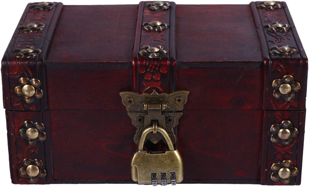 KESYOO Vintage Wooden Treasure Box Storage Trunks Storage Chest with Metal Lock Jewery Case Gift Box for Dormitory Home Jewery Cosmetic