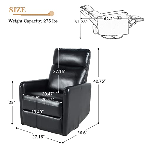 HULALA HOME Faux Leather Recliner Chair, 360 Degree Swivel Rocking Recliner Sofa Armchair, Home Theater Manual Reclining Chair for Living Room, Navy