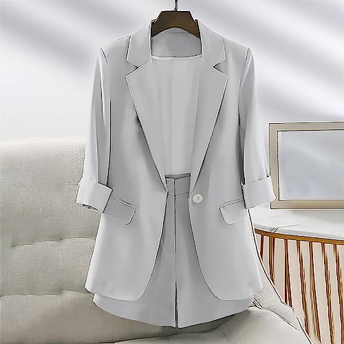 Blazer Shorts Set For Women 2023 Trendy Work Office Two Piece Outfits Long Sleeve Open Front Blazers Shorts Suit Set