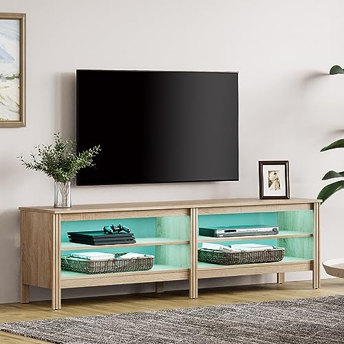 WAMPAT LED TV Stand for 100 Inch TV, Black Entertainment Center for 80 85 90 inch TV Console Table with 6 Cubby Storage for Living Room Bedroom