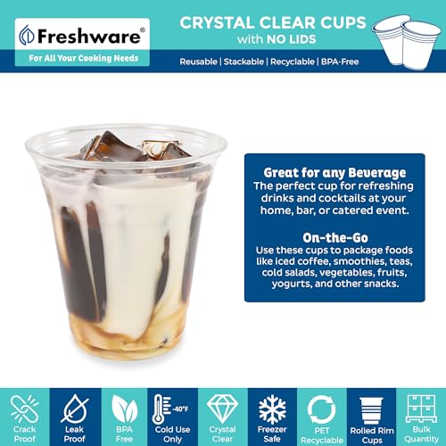 Freshware 20 oz Clear Disposable Plastic Cups, 100 Pack Clear Plastic Cups Tumblers, Heavy-duty Party Glasses, Disposable Cups for Thanksgiving, Halloween, Christmas Party