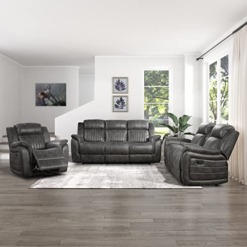 Lexicon Irdell 3-Piece Manual Reclining Living Room Set, Brownish Gray