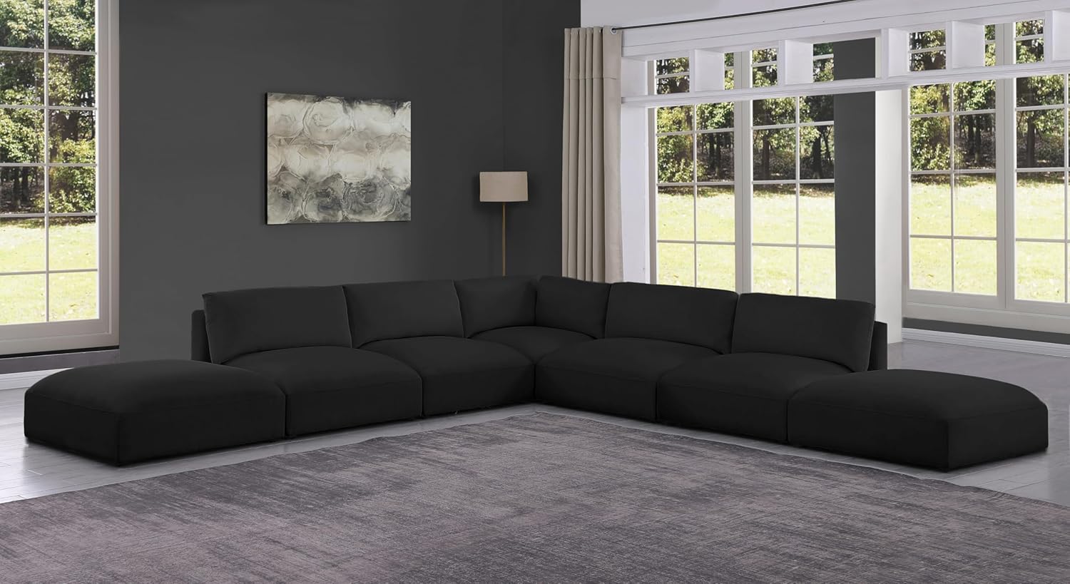 Meridian Furniture Ease Collection Modern | Contemporary Upholstered Sectional with Soft Fabric, Modular, 152