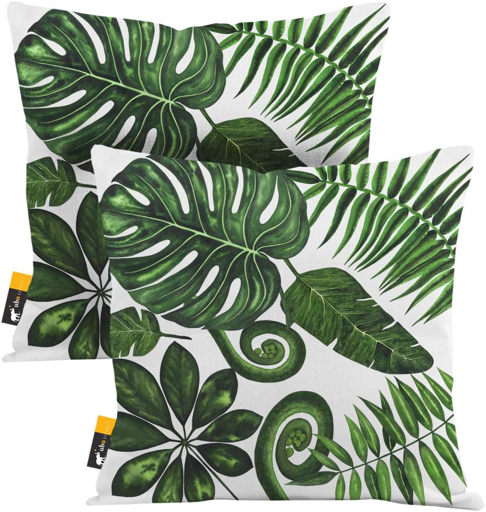 Tropical Palm Leaves Boho Outdoor Pillows - Set of 2 - White (18X18 Cover Only)