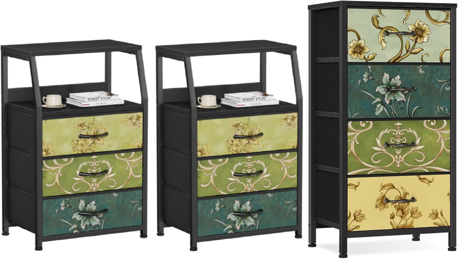 Furnulem Dresser and Nightstand Sets, 4 Drawer Dresser + 3 Drawer Night Stand Set of 2