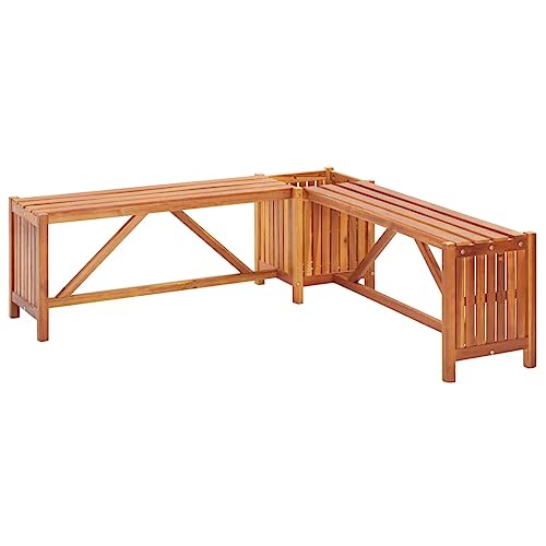 vidaXL Solid Acacia Wood Patio Bench with Planter Boxes, Gray Finish, Outdoor Furniture for Gardens, Decks and Patios, Weather-Proof and Durable