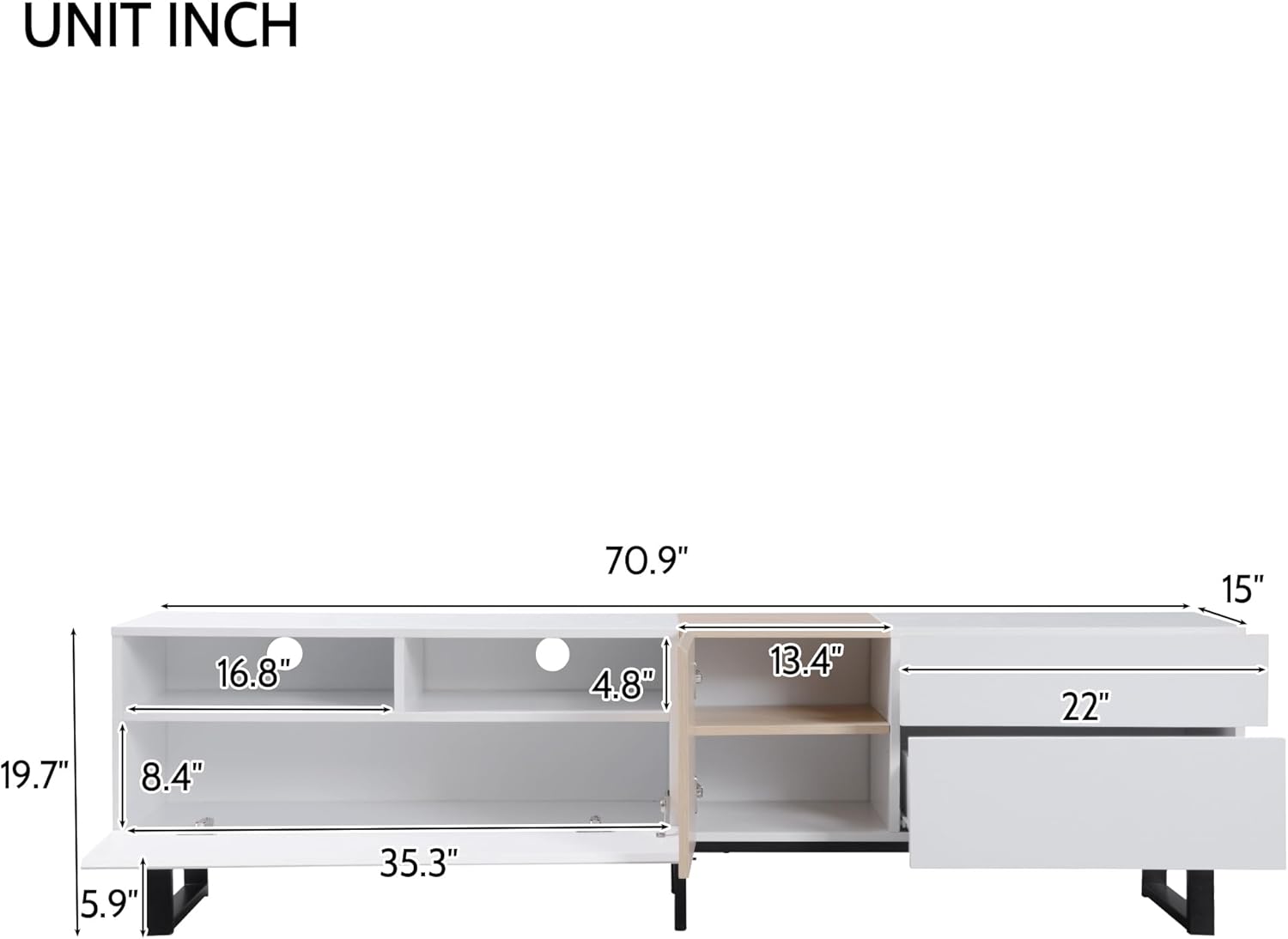 NicBex TV Stand for 80 Inch TV Modern TV Media Console Table with Double Storage Space and Drop Down Door,Entertainment Center with Storage for Living Room,Bedroom,70.9 Inch,White