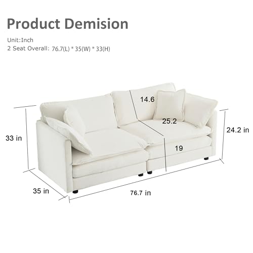 Modern Cloud Couch with Soft Chenille Upholstered, 2 Piece Set, Two 76.7-Inch Comfy Couch for Living Room Home Office, Camel