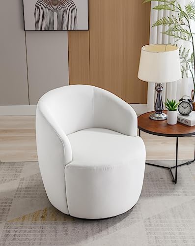 INMOZATA Swivel Chair Upholstered Round Barrel Chair with Backrest Modern Accent Arm Chair 360° Swivel Bucket Club Chair Teddy Comfy Reading Chair for Living Room Bedroom Apartment,Black