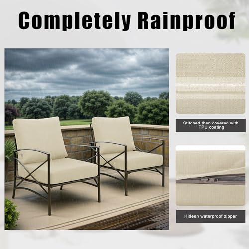 Favoyard Deep Seat Patio Cushions 24 × 24 inch Rainproof & Fadeness Furniture Cushion Set for Outdoor Chair Couch with Polyester-linen Fabric & Removable Cover, Hidden Zipper and Adjustment Staps