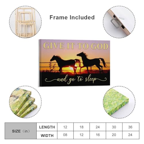 Horses Sunset Give It to God And Go to Sleep Canvas Wall Art Posters For Room Aesthetic And Decor Canvas Painting Posters And Prints Wall Art Pictures for Living Room Bedroom Decor 24x36inch(60x90cm)