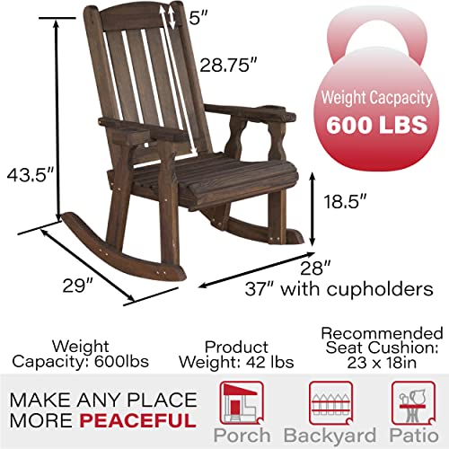Amish Casual Heavy Duty 600 Lb Mission Pressure Treated Rocking Chair with Cupholders (Cedar Stain)