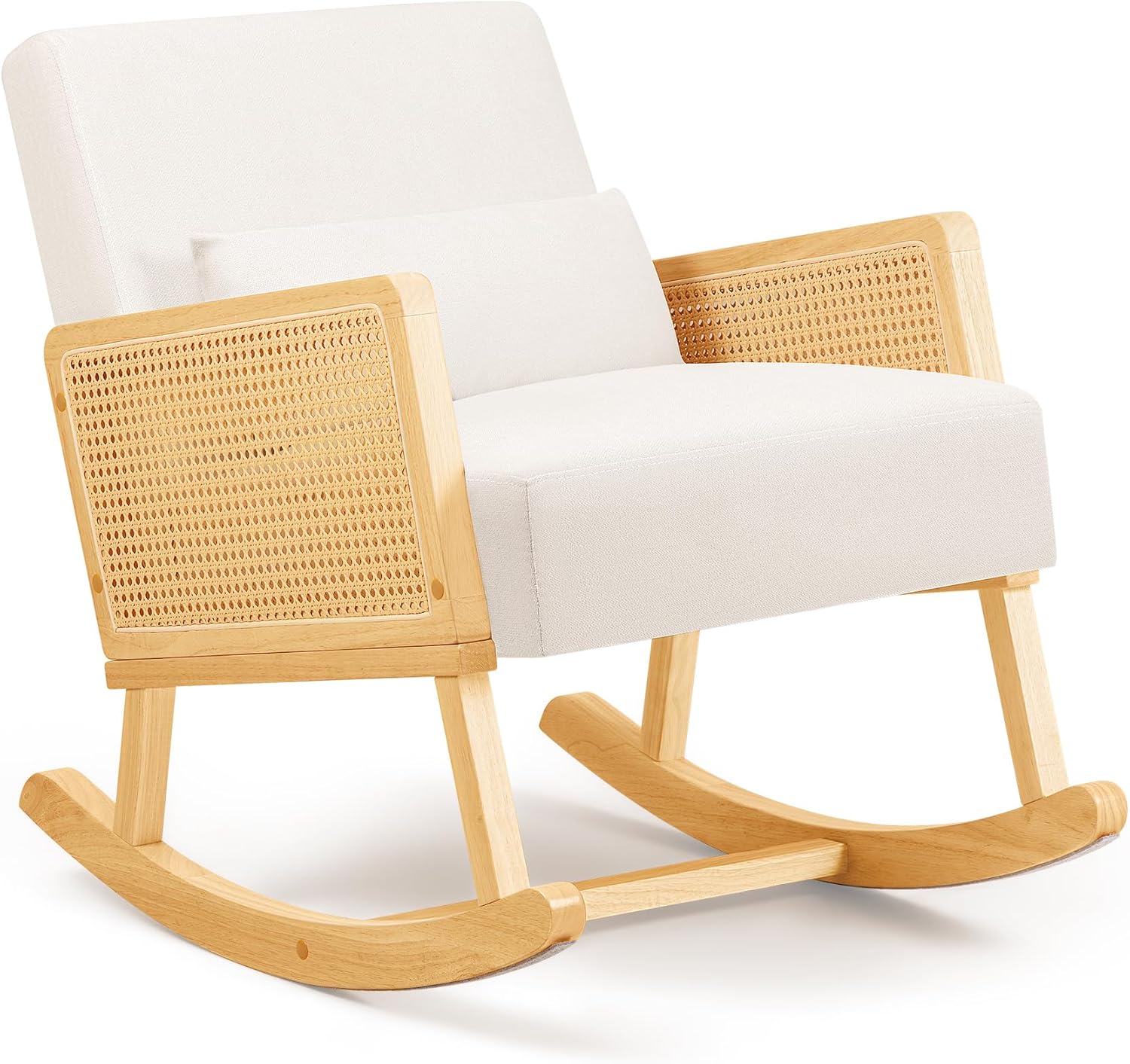 Accent Rocking Chair with Cushion and Armrest Upholstered Glider for Living Room, Home Office, White