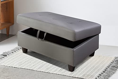 Ottoman Storage, 35 Inch Wide Mid Century Modern Coffee Table Ottoman Footrest Foot Stool Red Faux Leather Modular Sofa Seat for Living Room Study Bedroom