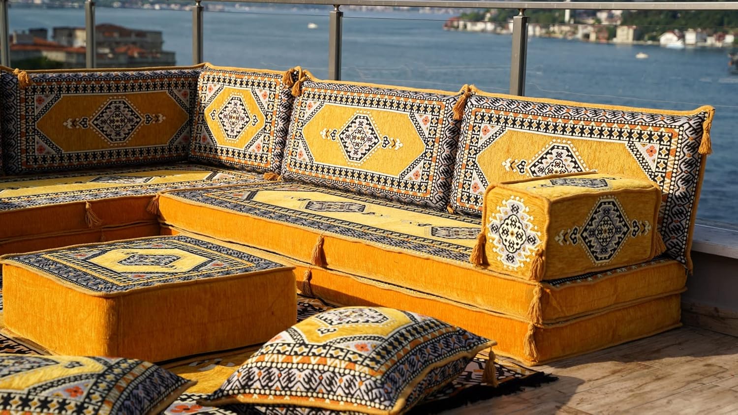 L Shaped Arabic Floor Cushions, Sectional Sofas, Arabic Majlis Set, Custom Made Sofa, Arabic Sofa Set, Seating Cushions (8'' Thickness Sofa, L Sofa Full Set, Yellow)