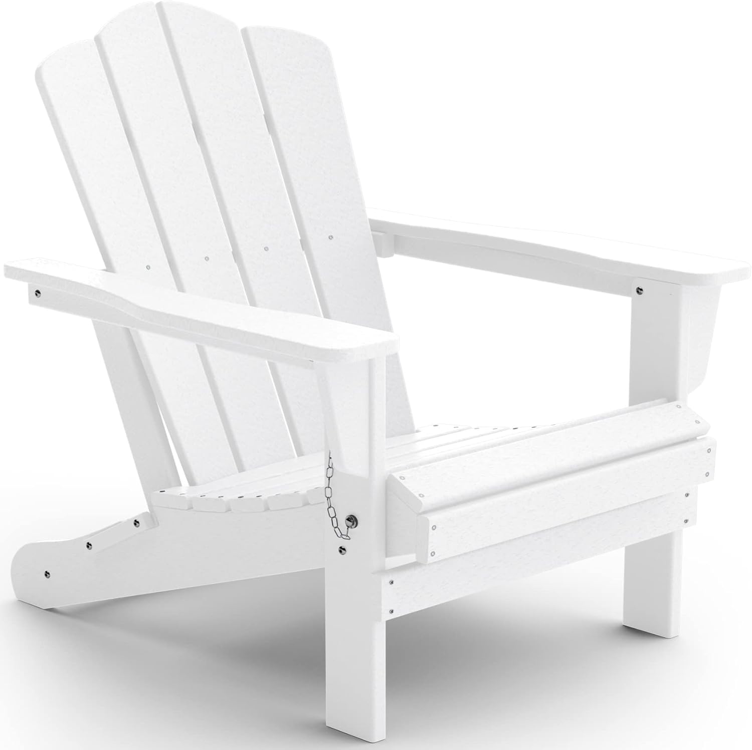 KINGYES Folding Adirondack Chair with Double Layer Side Table 3-Piece Adirondack Chair Set (Including 2 Folding Chairs-White and 1 Side Table-White)