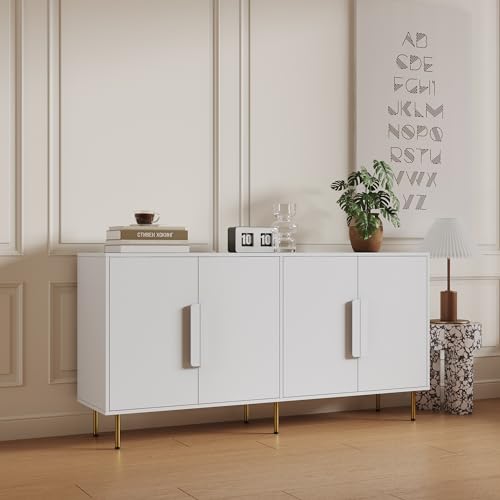 Sideboard Cabinet 31.50 inch 2-Door White with Golden Legs - Stylish and Functional Storage Solution