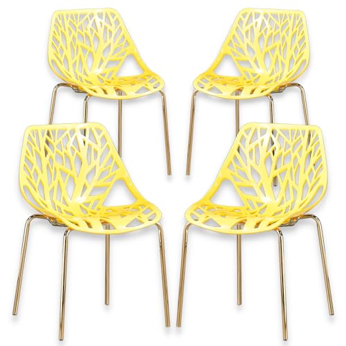 Modern Blue Dining Chairs Set of 2, Birch Sapling Style Chairs for Dining Room, Hotels, Restaurants Indoor Outdoor, Elegant Navy Blue Kitchen Chairs with Gold Legs(2, Navy Blue)