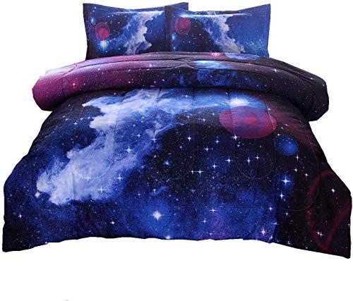 A Nice Night Galaxy Bedding Sets Outer Space Comforter 3D Printed Space Quilt Set Full Size,for Children Boy Girl Teen Kids - Includes 1 Comforter, 2 Pillow Cases
