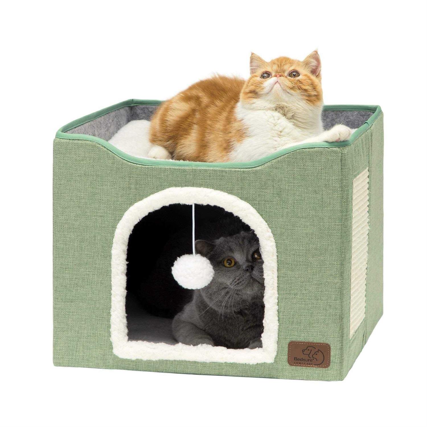 Bedsure Cat Beds for Indoor Cats Large Cat Cave for Pet Cat House with Fluffy Ball Hanging and Scratch Pad - Pet Supplies online store