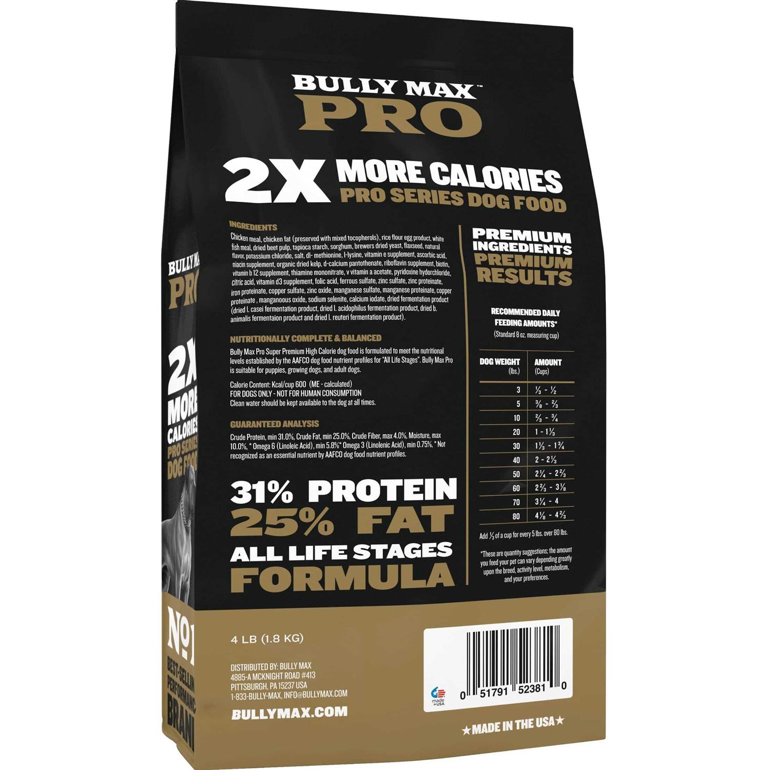 Bully Max Pro Series 31/25 High Calorie Dog Food - Pet Supplies online store