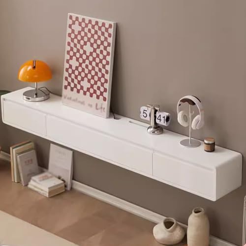 White Floating TV Cabinet with Two Drawers Living Room Wall Cabinet Wall-Mounted Tv Unit Media Console(160CM/63.0IN)