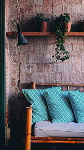 Retro Indoor/Outdoor Throw Pillows - Set of 2 - Boho Teal Blue Moroccan Furniture Pillows | UBU Republic (20X20 )