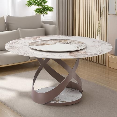 Round Dining Room Table with Detachable Lazy Susan, Modern 59