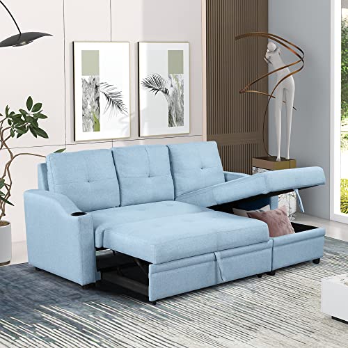 Sleeper Sofa Couch Sleeper Sectional Sofa with Storage Chaise 3-Seater Corner Couch Bed for Living Room, 83'' Grey