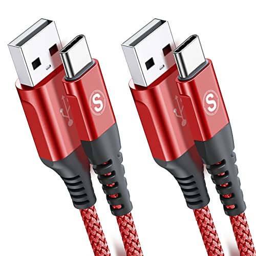 sweguard USB Type C Cable 3.1A Fast Charging [2Pack,6.6ft+6.6ft], USB-A to USB-C Charger Nylon Braided Cord for Samsung Galaxy S21 S20 S10 S9 S8 Plus,Note 20 10 9 8 7,A71 A51 A32,LG,Moto,PS5-Green