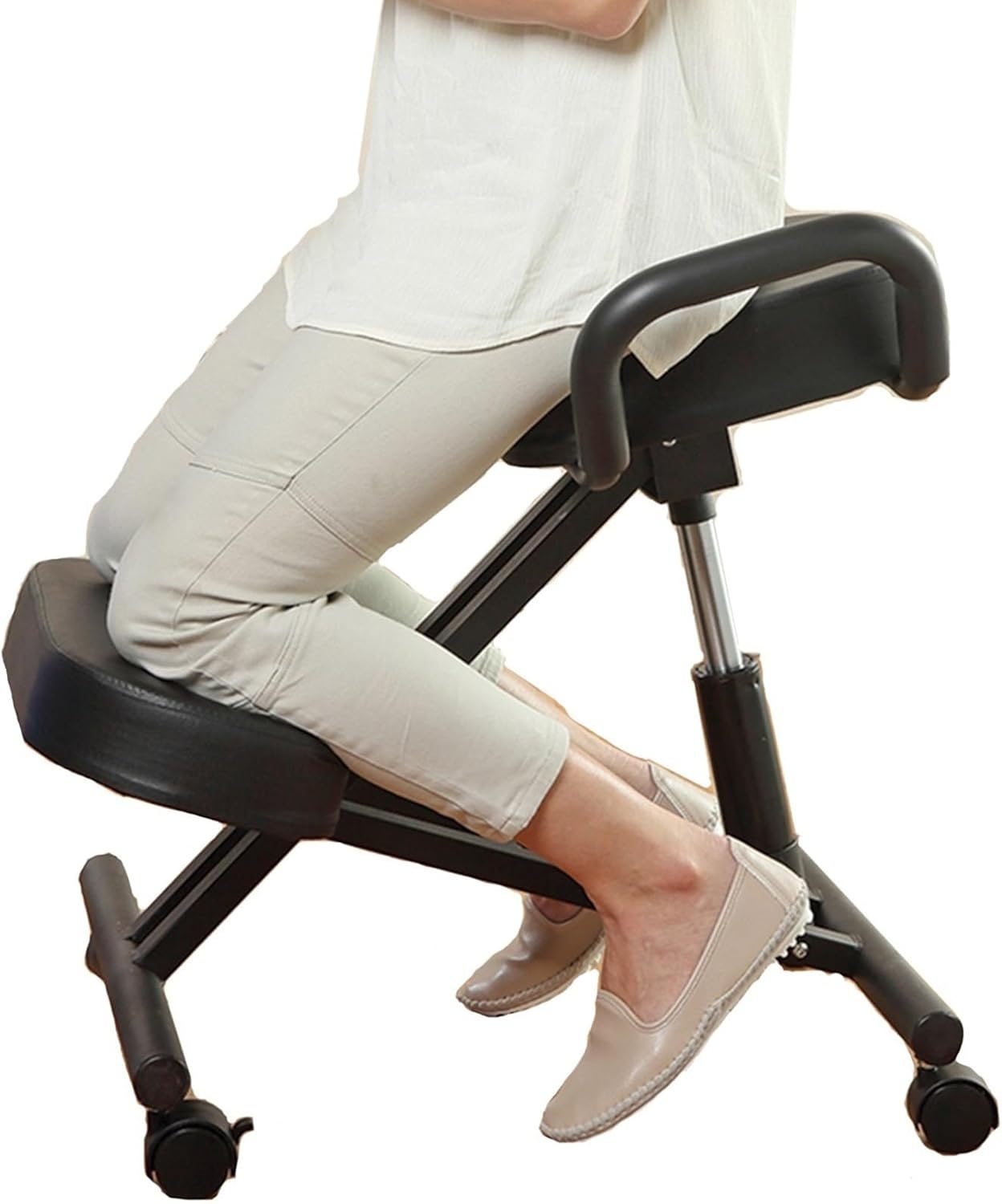 Desk Kneeling Chairs Posture Chair for Desk - Ergonomic Chair Kneeling Chair with Arm - Posture Chair for Computer Workers Yoga Lovers Meditation Fanatics - Thick Comfortable Cushions