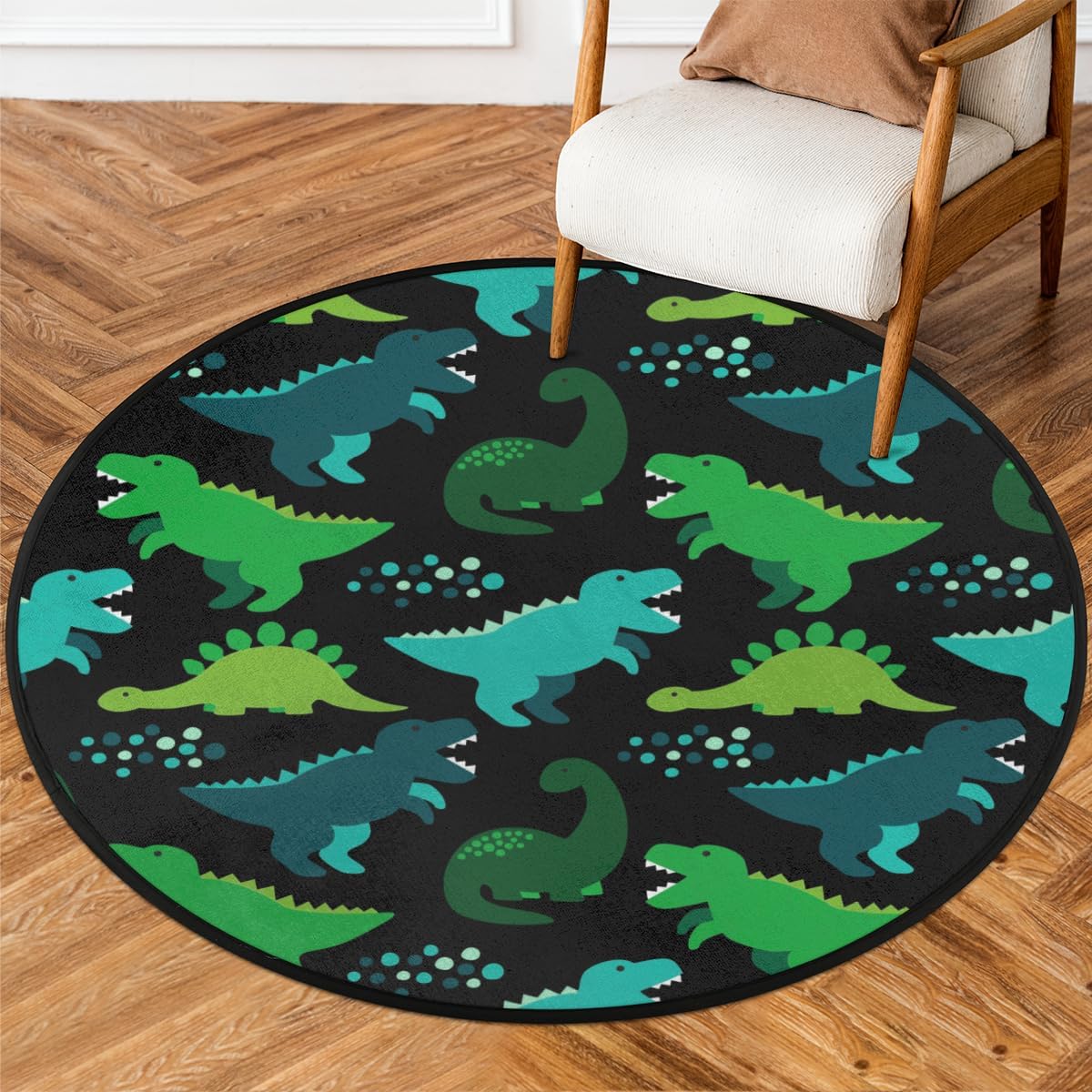 3 Ft Caroon Dinosaur Round Desk Chair Mat Non-Slip Soft Desk Floor Mat Washable Floor Mat for Office Living Room Bedrooms Laundry Room Foyer Doorway