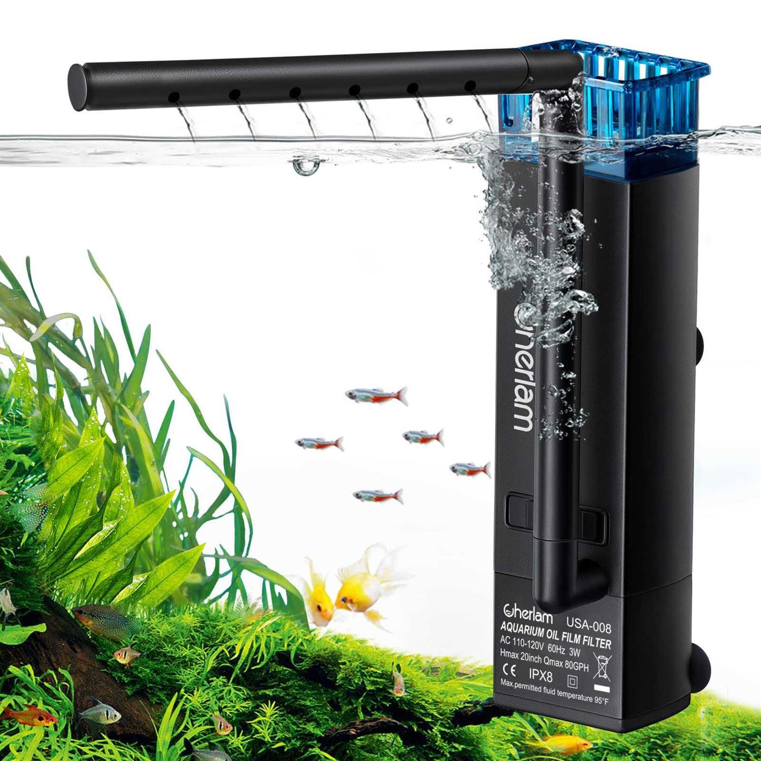 CHERLAM Aquarium Surface Protein Skimmer,3W Fish Tank Protein Skimmer,3 in 1 Aquarium Oil Skimmer for Sea and Fresh Water - Pet Supplies online store