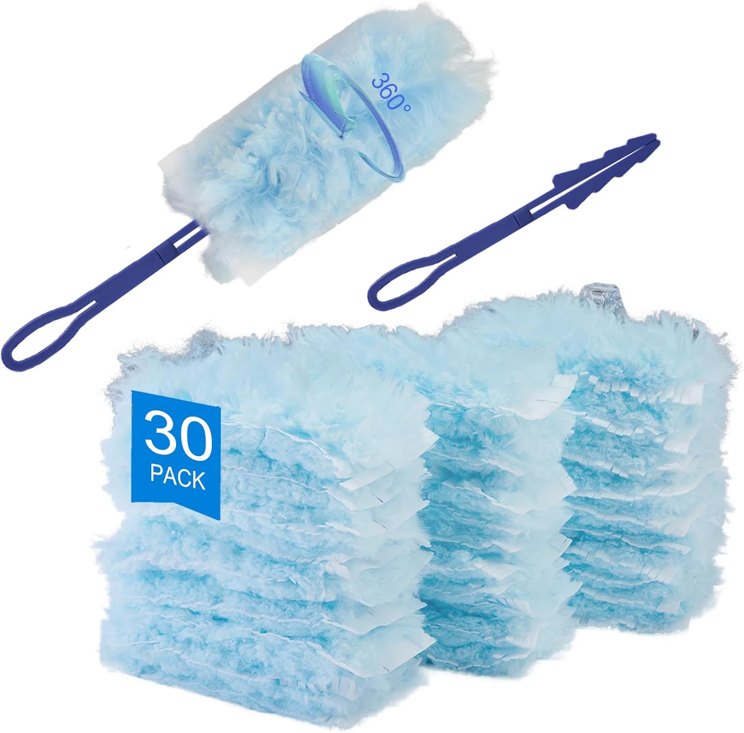 Duster Refills Compatible with Swiffer, 30 Count 360 Multi Surface Feather Dusters with 1 Handle, Replacement Heavy Duty Duster Refills for Cleaning