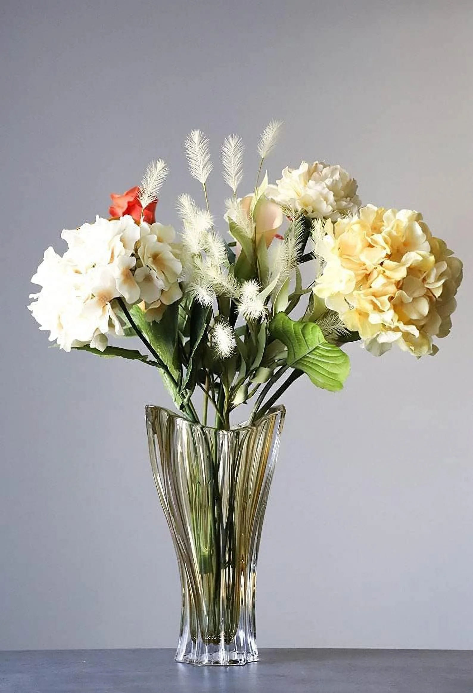 Bohemian Crystal Glass Vase 12''-H Light-Amber ''Plantica'' Vintage European Design Flower Vase Centerpiece Home Decor Birthday Wedding Housewarming Anniversaries