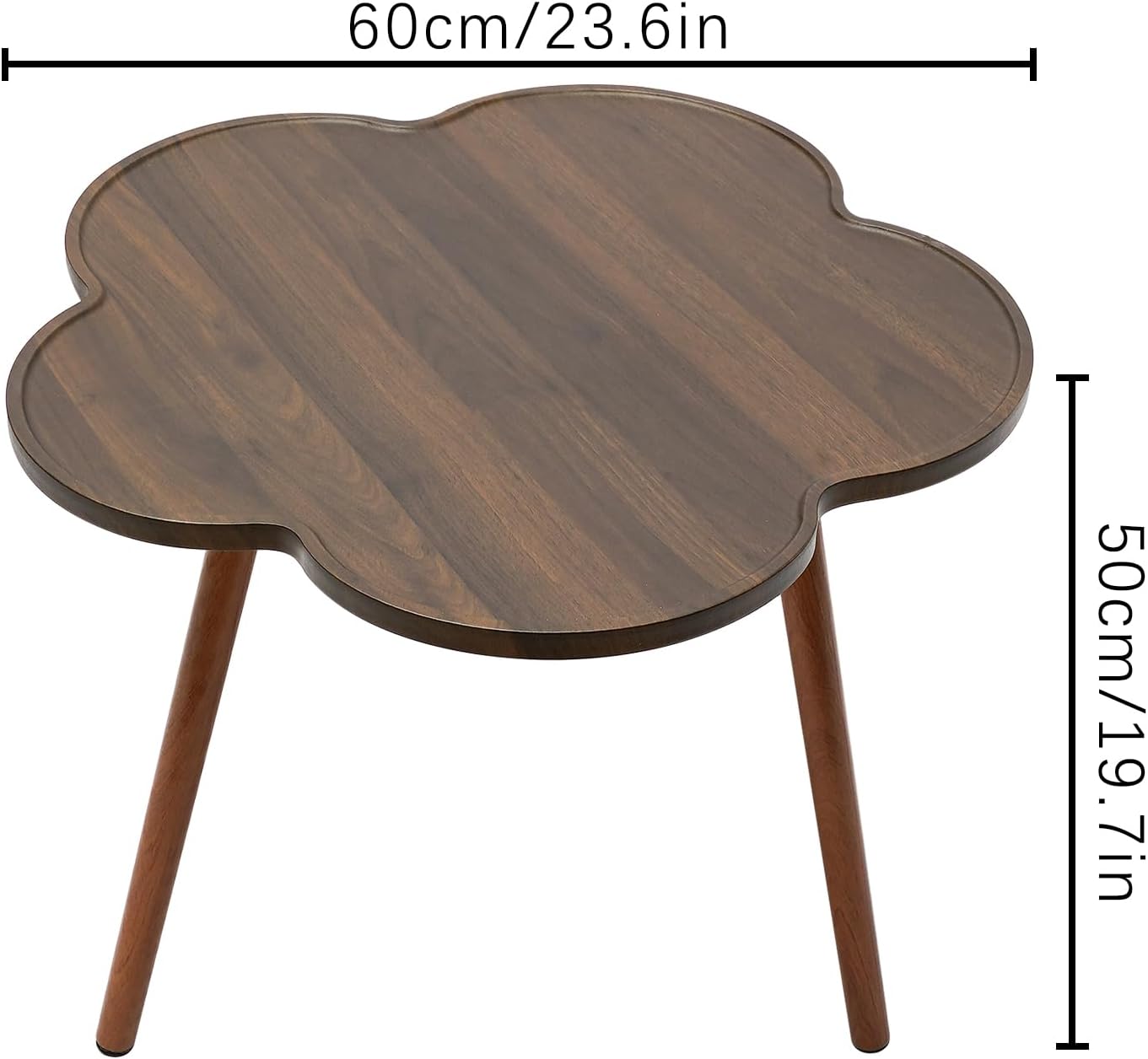 Freestanding End Table, Flower Shaped Coffee Table with Wood Legs Walnut Color Side Table with Large Capacity Space Saving for Home Living Room Bedroom Office