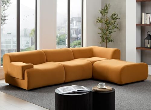 kevinplus 105.9'' Sectional Sofa Couch L-Shaped for Living Room, Modern 4-Seat Fabric Sectional Sofa Couch, High Density Sponge Filler, Orange