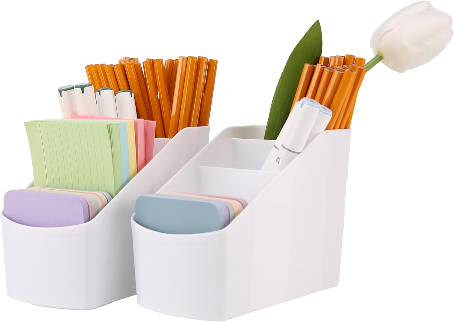 2-Piece Set Plastic Desk Organizer With 8 Slots,Minimalist Multi-purpose Storage for Small Items,White Matte Surface