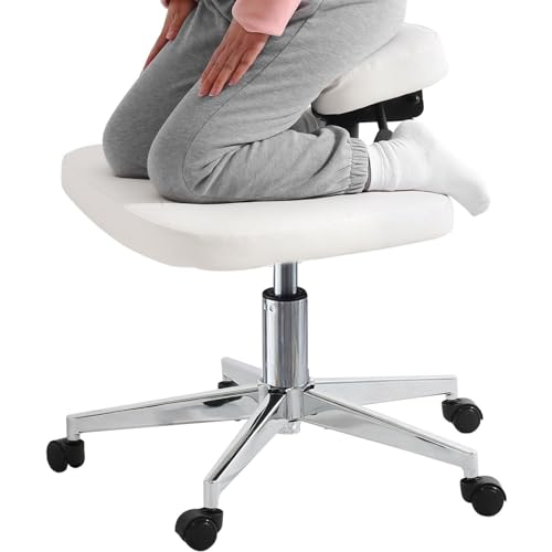 Cross Legged Chair with Wheels and Foot Rest, Versatile Office Ergonomic Kneeling Chair/Criss Cross Chairs, Adjustable Yoga Desk Chair for Fidgety Sitters(White)