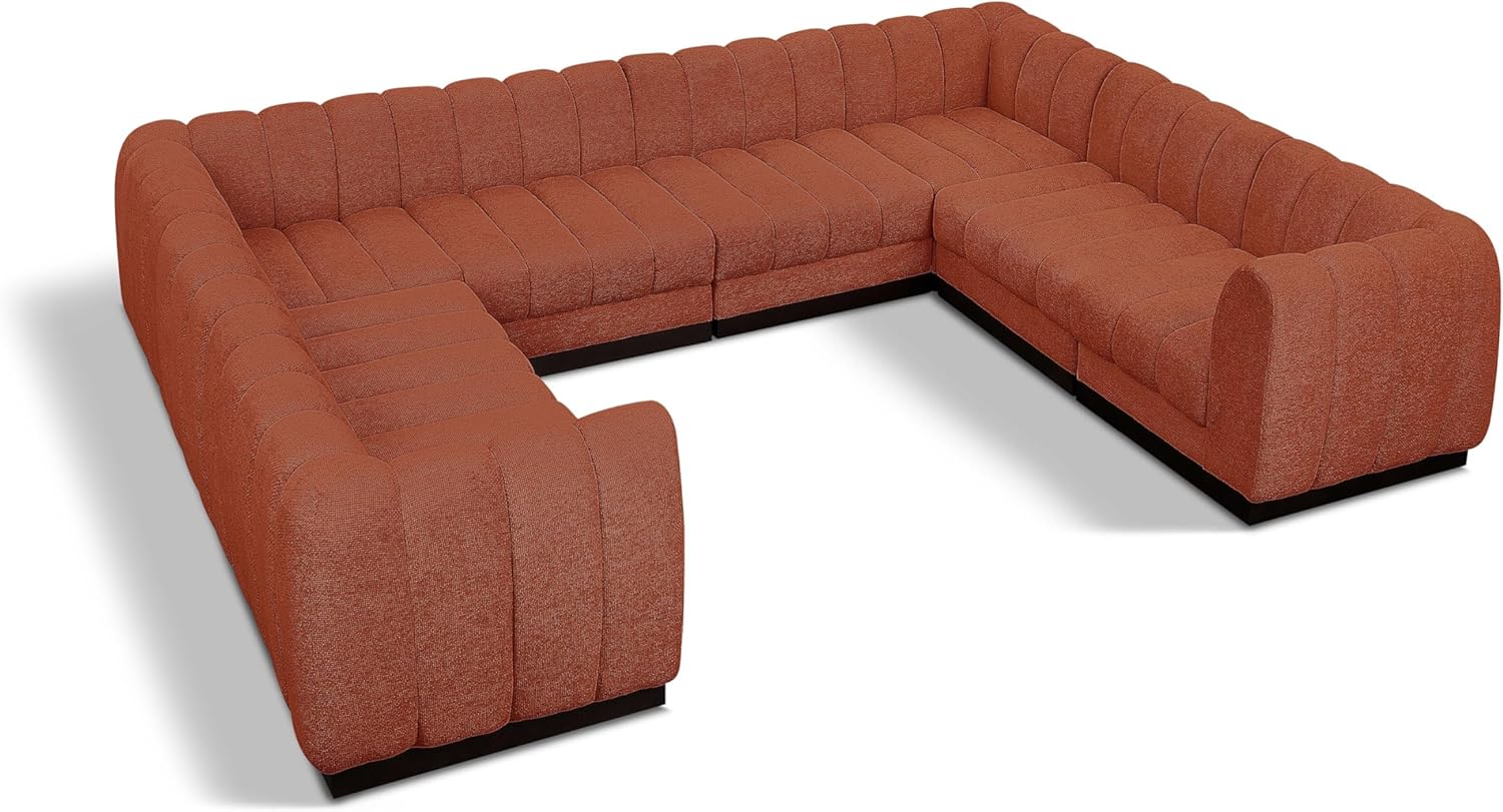 Meridian Furniture Quinn Collection Modern | Contemporary Modular Sectional with Soft Chenille Cross Hatched Fabric, Solid Wood Espresso Base, 133