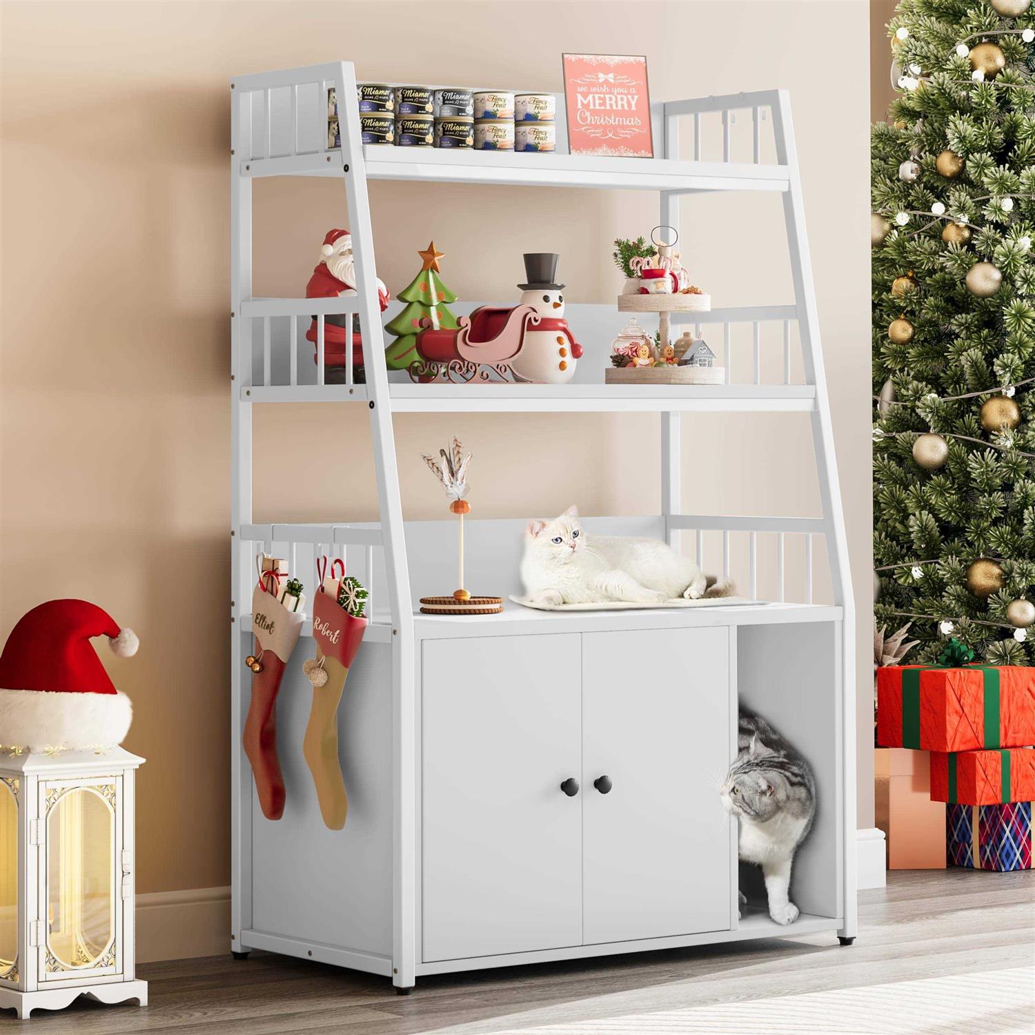 YITAHOME Cat Litter Box Enclosure with Storage Shelves Indoor Large Litter Box Furniture Wooden Hidden Cat Cabinet Washroom - Pet Supplies online store