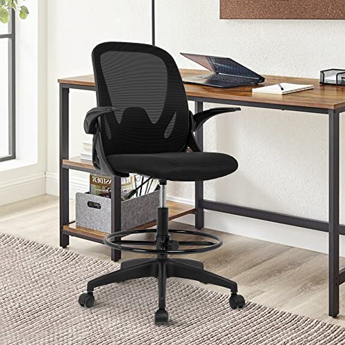 Drafting Chair Tall Office Chair Mid-Back Breathable Mesh Executive Task Desk Chair 360° Swivel Rolling Ergonomic 48