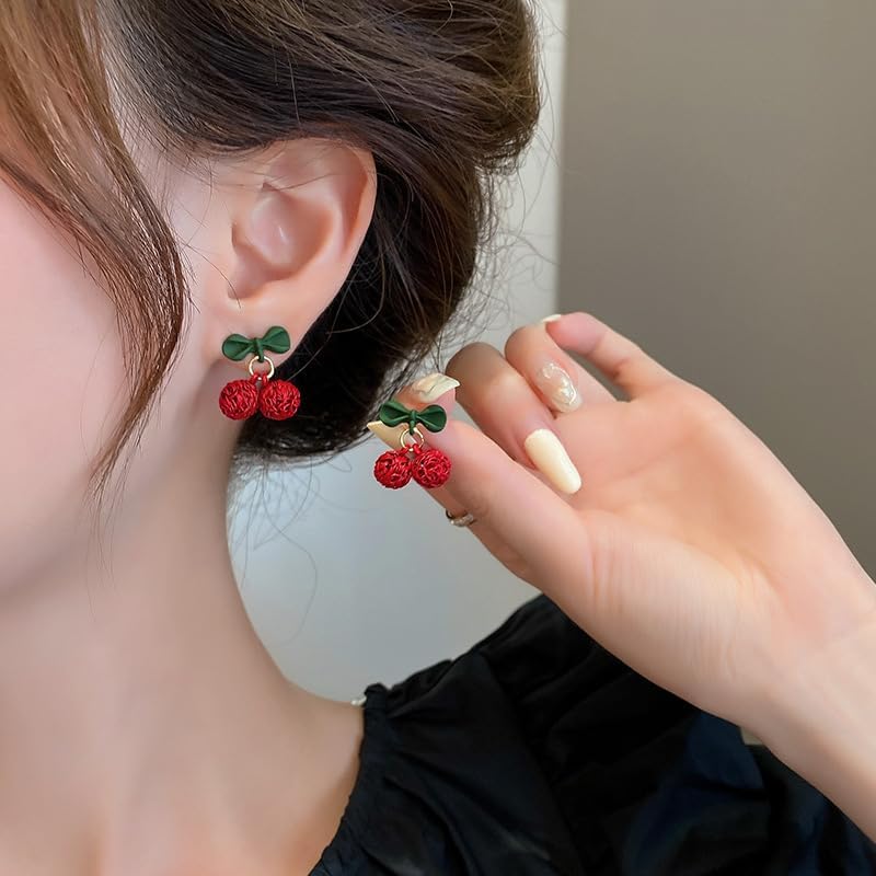 Cherry Earrings for Women Cute 3D Red Cherry Dangle Drop Summer Earring Funny Sweet Fruit Earrings Jewelry Summer Dresses Gift for Women (Yellow)