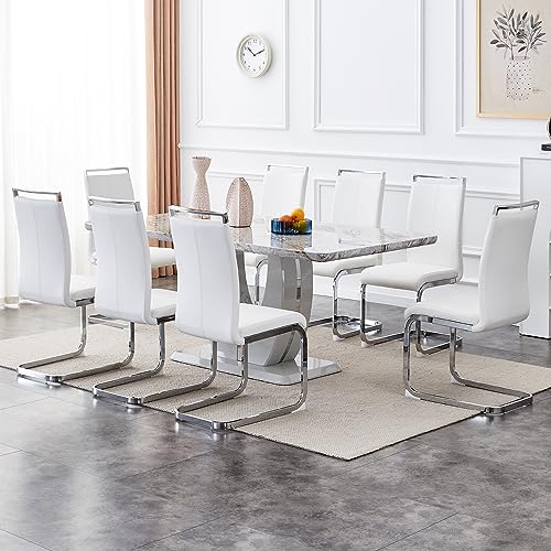 Dining Table Set for 4, Marble Kitchen Table and Chairs for 4, Modern Dining Room Table Set with 63