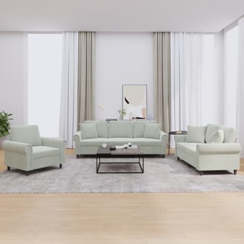 3 Piece Sofa Set with Pillows Light Gray Velvet,：，。 Sofas & Couches for Living Room