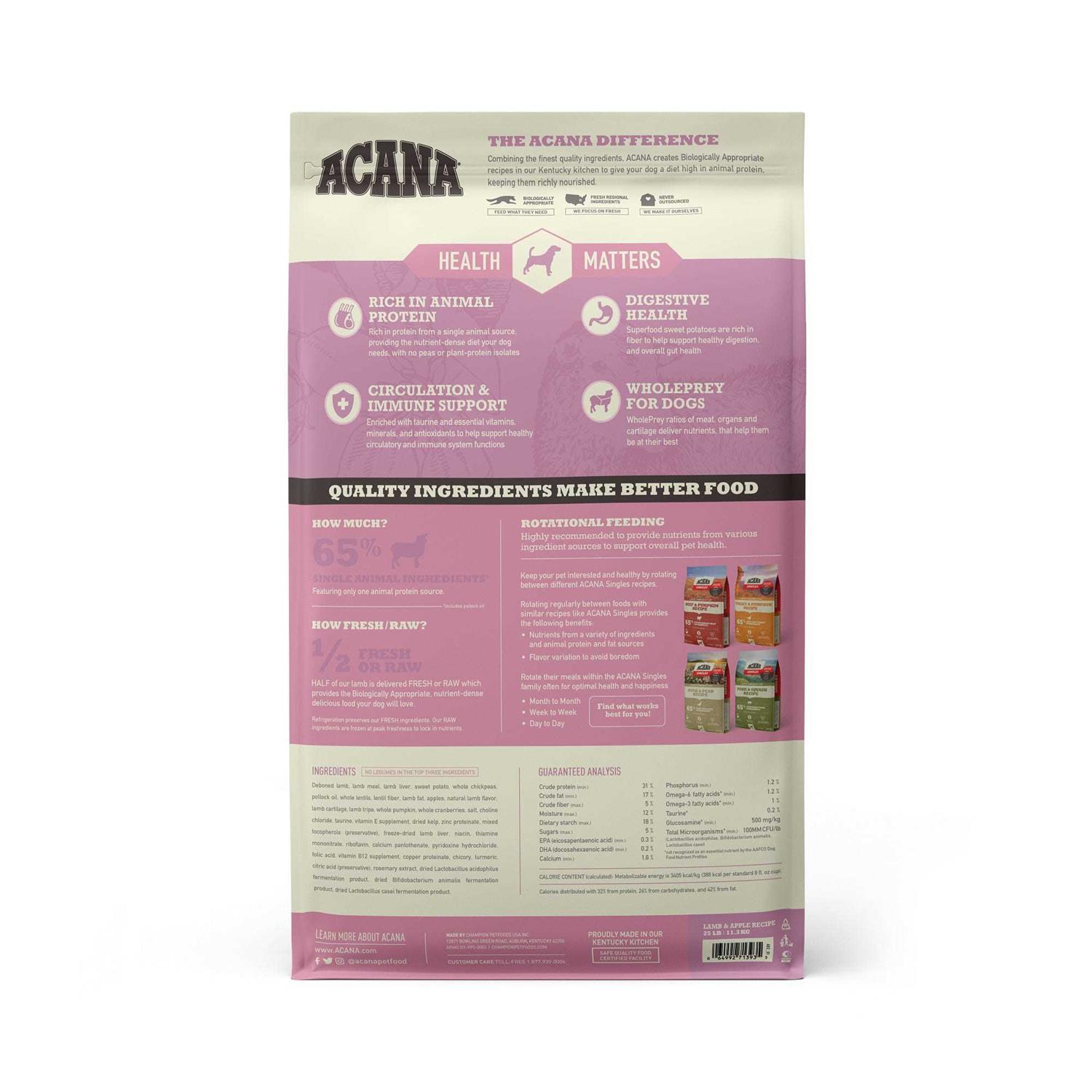 ACANA Singles Limited Ingredient Diet Lamb & Apple Recipe Grain-Free Dry Dog Food, 22.5-lb bag - Pet Supplies online store