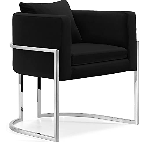 Meridian Furniture Pippa Collection Modern | Contemporary Velvet Upholstered Accent Chair with Chrome Stainless Steel Base, Black, 30