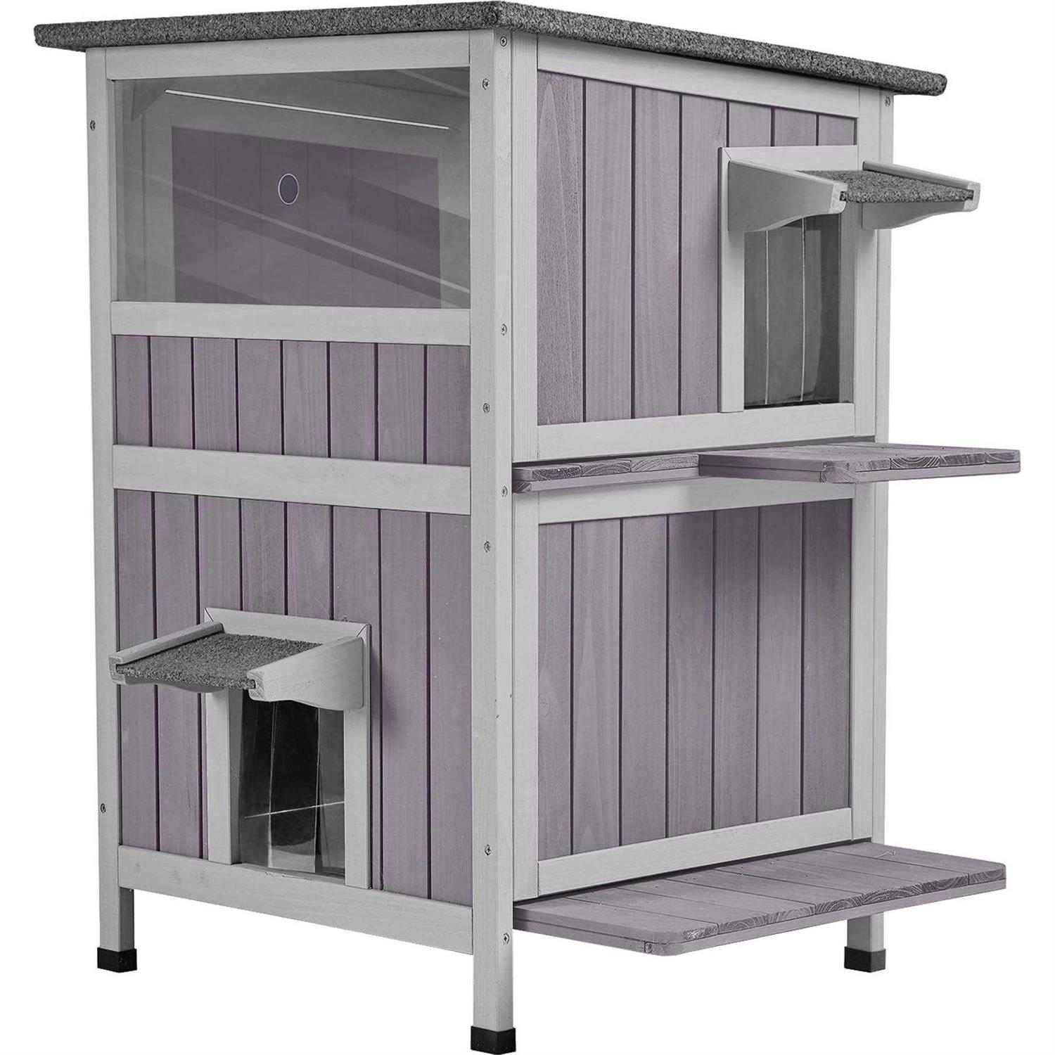 Aivituvin Two Tier Wooden Cat House with Waterproof Roof AIR14-1 - Pet Supplies online store